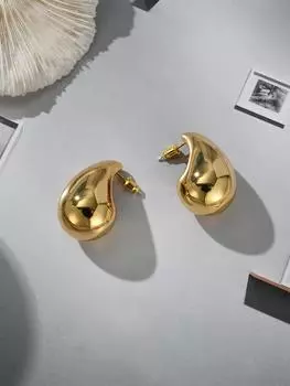 18-каратное золото, серьги-гвоздики в форме капли воды, кованые медные серьги, гипоаллергенные, не тускнеющие, водонепроницаемые серьги, массивные золотые серьги-кольца золотой