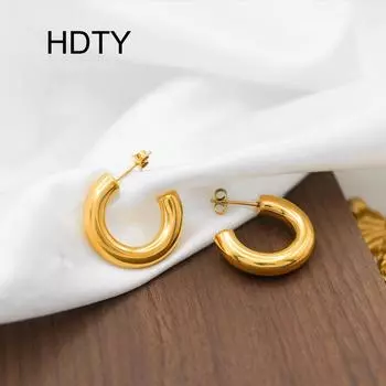 18-каратное золото темпераментные титановые стальные серьги нишевая универсальная высококачественная С-образная модная невыцветающая серьга золотой