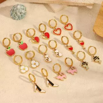 18-каратное золото титан сталь любовь серьги-гвоздики женская мода индивидуальный дизайн Xiaoxiang DIY серьги ниша асимметрия 18K gold