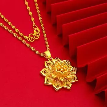 18-каратное золотое изысканное ожерелье с цветочным кулоном для женщин, свадебные украшения, аксессуары, подарок на вечеринку золотой