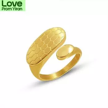 18-каратное золотое кольцо с нерегулярной сотовой сеткой женское открытое кольцо из нержавеющей стали 7