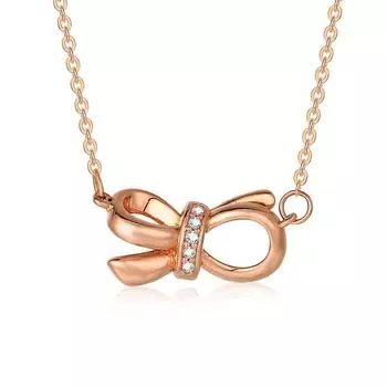 18-каратное золотое ожерелье-бант из розового золота с бриллиантами, женская мода, простая подвеска