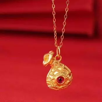 18-каратное золотое ожерелье красный агат маленький кошелек кулон Fulu 750 золотые ювелирные изделия для женщин