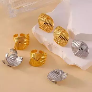 18-каратное золотое покрытие из титановой стали, отполированные вручную серьги, модный простой дизайн, комплект колец для женщин