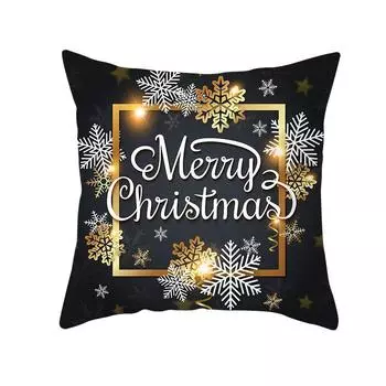 18 Merry Christmas Cushion Cover Home Decor Xmas Throw Pillow Case Gold Black Merry