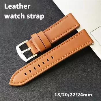 18 мм 20 мм 22 мм 24 мм ремешок для часов из натуральной кожи - быстросъемный ремешок из кожи Crazy Horse с ремешком из коровьей кожи в стиле ретро, универсальный браслет для умных часов 18mm светло-коричневого