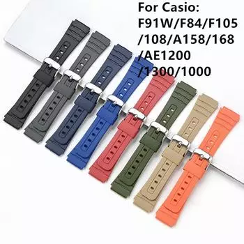 18 мм ремешок из ТПУ-смолы для часов Casio F-91W F-84 F-105/108 A-158/168 AE-1200/1300, водонепроницаемый спортивный браслет, аксессуары чёрный