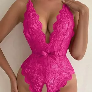 18 модных женских трусиков, сексуальное женское белье, глубокий V-образный вырез, открытая спина, боди Тедди, кружевное нижнее белье, фиолетовый, средний, сексуальный наряд S