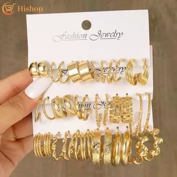 18 пар/компл. золотые серьги-кольца для женщин, роскошные витые серьги C-образной формы, модные аксессуары, ювелирные изделия