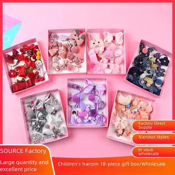 18-Piece Princess Hairpin Set for Kids: Korean-Style Hair Clips & Headdress Gift Box 18-Piece Set
