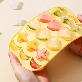 18 сеток силиконовый лоток для льда с крышкой гибкая форма для льда с луной, звездой и формой в форме сердца для самостоятельного изготовления кубиков льда жёлтый