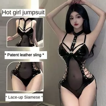 18 Сексуальное женское белье из лакированной кожи Цельное сексуальное искушение Passion One Size