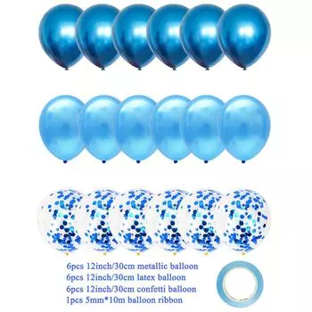 18 шт. 12-дюймовые разноцветные латексные шары с синим металлическим хромом и конфетти для мальчиков и мужчин, украшения на день рождения, выпускной, детский душ 12 inch