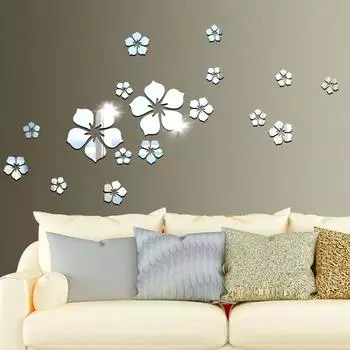 18 шт. 3D DIY маленькие фрагментированные цветы зеркальные настенные наклейки акриловые самоклеящиеся зеркальные цветочные наклейки серебряный