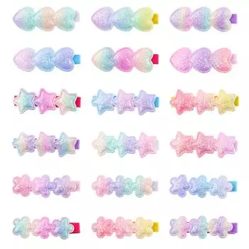 18 шт. Блестящие заколки для волос для девочек, Звезда, Сердце, Цветок, Блестки, Заколки-сердечки, Радужные аксессуары для волос для хвостика