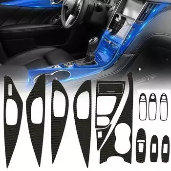 18 шт. Черная углеродная волокнистая 3D-наклейка для внутренней отделки, креативная накладка для Infiniti Q50 2014-2019, аксессуары для тюнинга автомобиля чёрный