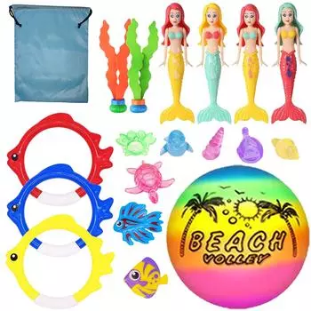18 шт. игрушек для дайвинга в бассейне для детей в возрасте от 3 до 12 лет, набор с сумкой для хранения, летние игры в бассейне, игрушки для плавания в воде, тонущие русалки One Size