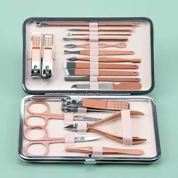 18 шт./компл., машинка для стрижки ногтей розового золота, профессиональные многофункциональные ножницы из нержавеющей стали, машинка для стрижки ногтей, пинцет, инструменты для ухода за руками