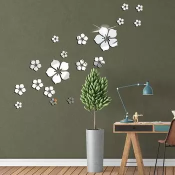 18 шт./компл. наклейки на стену, съемные красивые цветные декоративные клейкие 3D наклейки с цветами и зеркалами, украшение дома синий