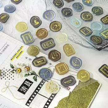 18 шт./компл. Ретро милый восковой штамп печать наклейка эстетический градиент цвета звездное небо конверт печать наклейка 3D скрапбук журнал наклейка
