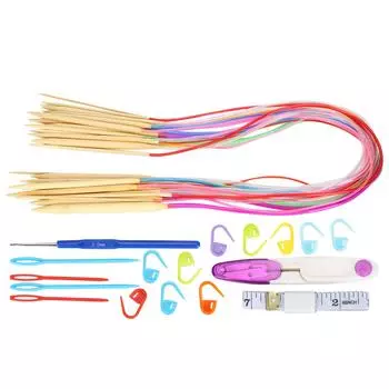 18 шт. круговых спиц с двойным острием из бамбука, цветной трубчатый инструмент для рукоделия с набором аксессуаров(80см 80cm
