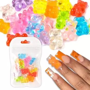 18 шт., мармеладные мишки, стразы, подвески для дизайна ногтей, детали для украшения маникюра, каваи, драгоценные камни из смолы для профессиональных товаров для дизайна ногтей