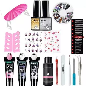 18 шт. Набор полигелевых гелей для наращивания ногтей со светодиодной лампой 6 Вт для быстрого расширения Полигель для маникюрного набора для дизайна ногтей