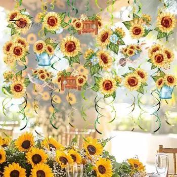 18 шт. Подсолнухи подвесные завитки украшения Подсолнухи фольгированные завитки потолок настенный декор для дня рождения свадьбы детского душа 48pcs