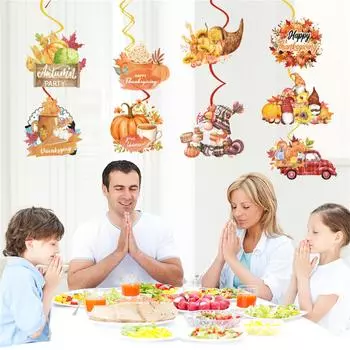 18 шт. подвесной потолочный вихревой кулон на День благодарения и подвесной баннер на День благодарения, осенние тематические спиральные листья индейки для дома на День благодарения, One Size