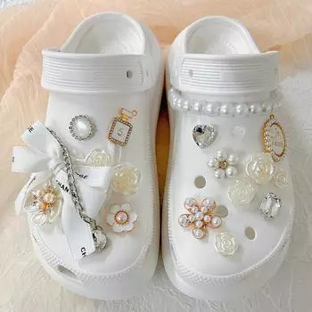 18 шт. роскошный дизайнерский брелок для обуви Crocs DIY жемчужная цепочка бант украшение для обуви пряжка для Croc брелки для обуви аксессуары