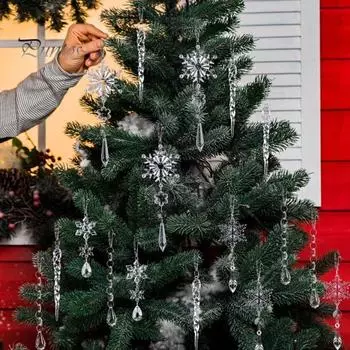 18 шт. Рождественские подвесные снежинки сосульки подвесные украшения прозрачные акриловые кристаллы подвесные сосульки украшения для украшения рождественской елки 1 Set