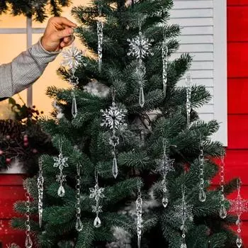 18 шт. Рождественские подвесные снежинки сосульки подвесные украшения прозрачные акриловые кристаллы подвесные сосульки украшения для украшения рождественской елки 1 Set