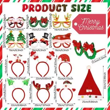 18 шт. Рождественские повязки на голову и оправы для очков, набор рождественских шляп, рождественские повязки на голову, рождественские шляпы, оправы для очков для рождественской вечеринки красный