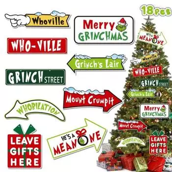 18 шт. Рождественские украшения Зеленый эльф бумажный уличный знак Рождественская елка подвесные украшения