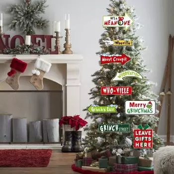 18 шт. Рождественские украшения Зеленый эльф бумажный уличный знак Рождественская елка подвесные украшения для