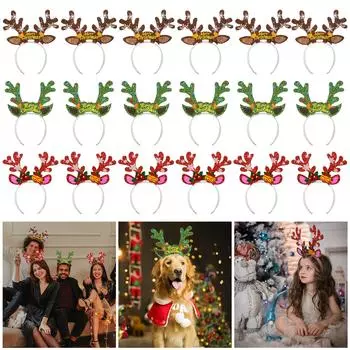 18 шт. рождественских оленьих рогов с регулируемым обручем, милые блестящие рождественские обручи для волос для украшения рождественского костюма на вечеринку