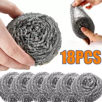 18 шт. шарики для чистки из нержавеющей стали, стальная проволока, шарики для мытья посуды, средство для удаления ржавчины, щетка для посуды, кухонные скребки, аксессуары 6pcs