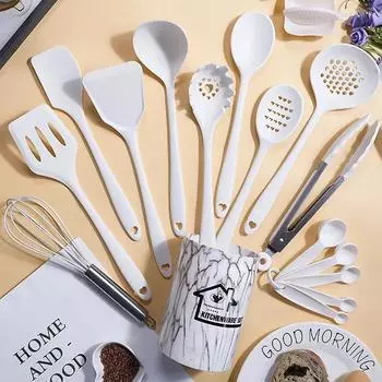 18 шт. силиконовая кухонная утварь кухонные принадлежности набор черный термостойкий антипригарный шпатель лопатка для яиц венчик кухонный инструмент для приготовления пищи