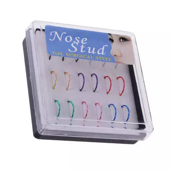 18 шт. смешанные цвета из нержавеющей стали 316L, шпильки для носа, обручи, кольца для пирсинга разноцветные