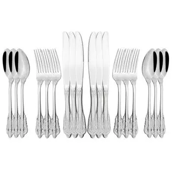 18 шт. столовая посуда, винтажная роскошная западная серебряная нержавеющая сталь, набор столовых приборов, обеденный нож, вилка, ложка, чайные ложки, набор столовой посуды серебряный