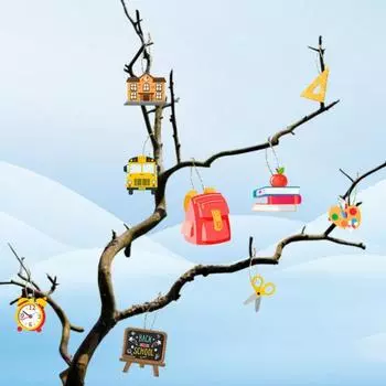 18 шт., украшения для школы, деревянный подвесной баннер, линейка, книга, рюкзак в форме автобуса, подвесной декор, украшения для вечеринки, принадлежности