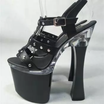 18 см черные туфли на высоком каблуке свадебные туфли модная обувь летние новые толстые каблуки полые сандалии с дырками на носке летняя верхняя одежда для женщин 34 чёрный