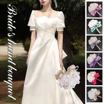 18 см Красивые розы Свадебный держатель цветов Подружка невесты Свадебный шелковый атласный букет из лент Свадебные искусственные шелковые цветы Декор