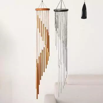 18 Tubes Wind Chime Outdoor Hanging Metal Pendant Solid Wood Pitch Rotating Decoration New Year Gift Home Decoration Ornament золотой