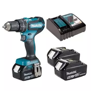 [18 В] Аккумуляторная ударная дрель Makida DHP485RTE [5,0 Ач, набор из 2 шт.]