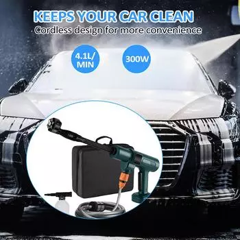 18 В Беспроводная мойка высокого давления Бытовая машина высокого давления для мойки автомобилей Портативный инструмент для чистки автомобилей Without battery & charger темно-зеленого