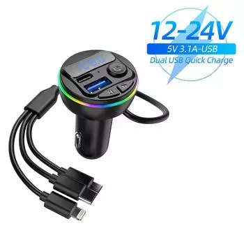18 Вт USB PD быстрое зарядное устройство с 3 в 1 кабелем автомобильный Bluetooth 5.0 FM передатчик MP3 модулятор плеер громкой связи аудио приемник