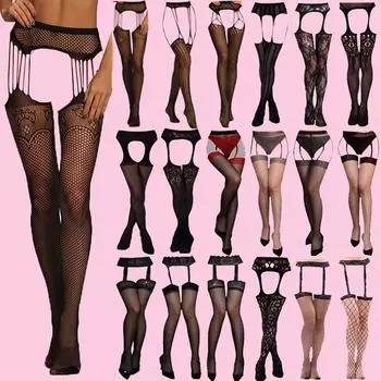18 видов стилей, сетчатые колготки, черные кружевные чулки, женские ажурные вышивки, прозрачные бедра, высокие колготки, носки, леггинсы для женщин, девочек One size