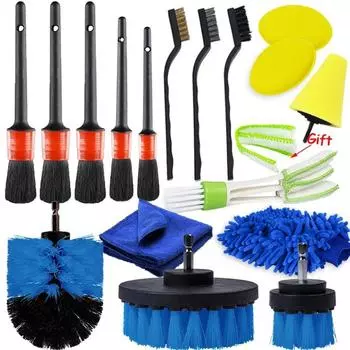18Car Wheel Hub Cleaning Brush Car Wash Brush Gap Brushes Air Conditioning Brush Air Outlet Brush Electric Drill Brush
