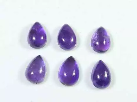 18Cts. Natural Amethyst Pear Crytsal Cabochon Gemstone 06Pcs Lot 08X12MM RQ-1774